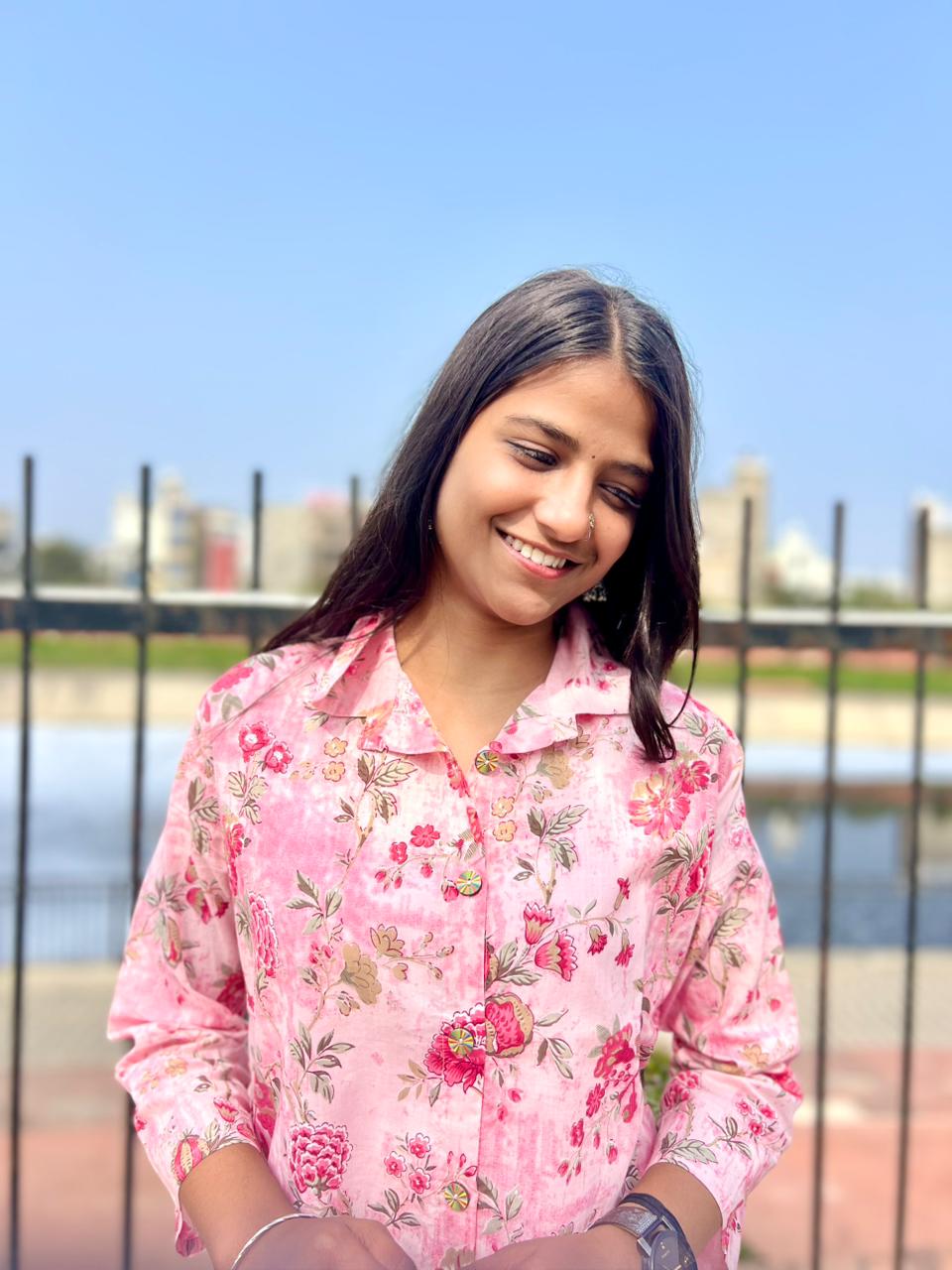 Women's Pink Floral Printed Cotton Nightwear