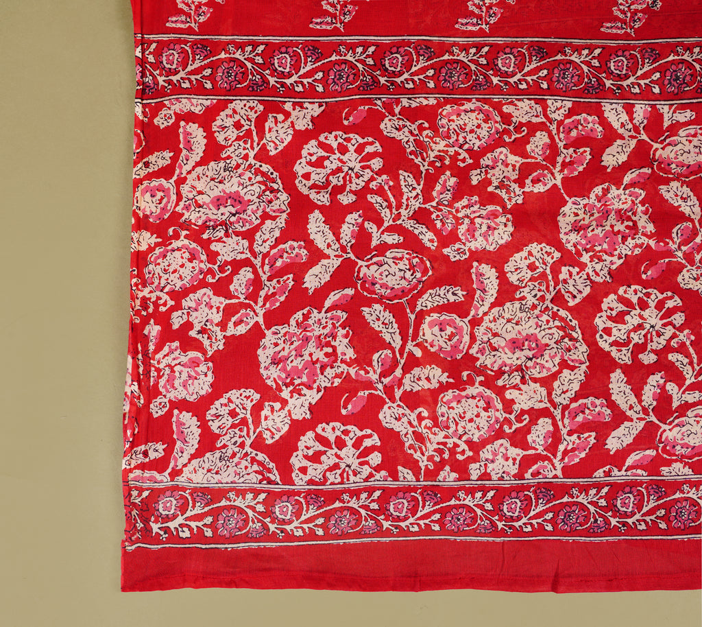 Red Floral Block-Print Anarkali Suit Set with Dupatta