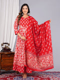 Red Floral Block-Print Anarkali Suit Set with Dupatta