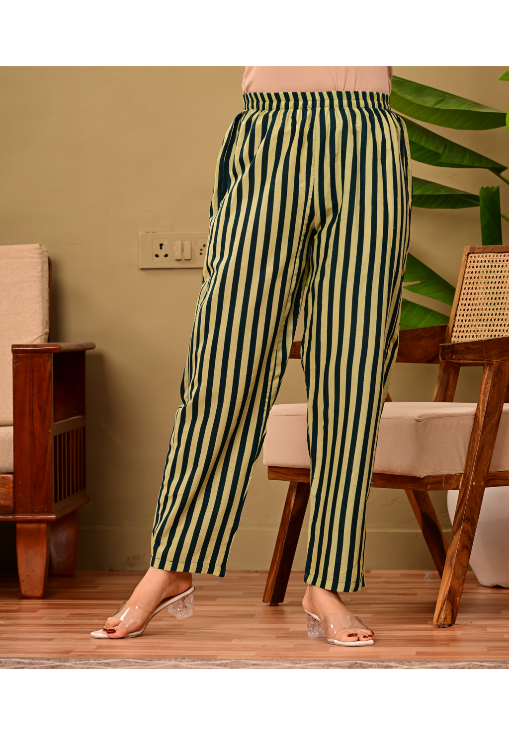 Teal Floral & Striped Handblock Print Kurta Set with Dupatta