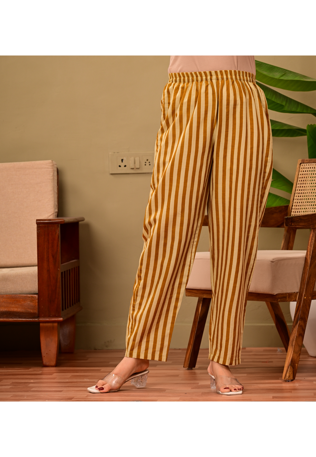 Mustard Yellow Floral & Striped Handblock Printed Kurta Set with Dupatta