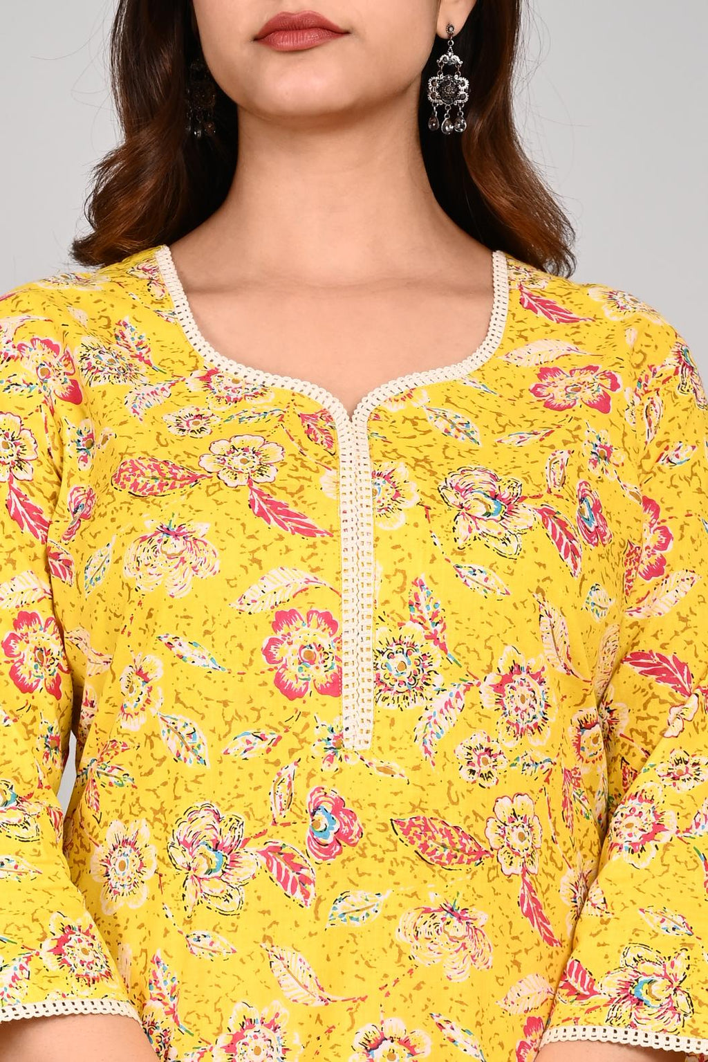Women’s Yellow Floral Printed Kurta Pant with Dupatta Set