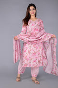 Pink Floral Printed Kurta Set with Afghan Salwar & Matching Dupatta