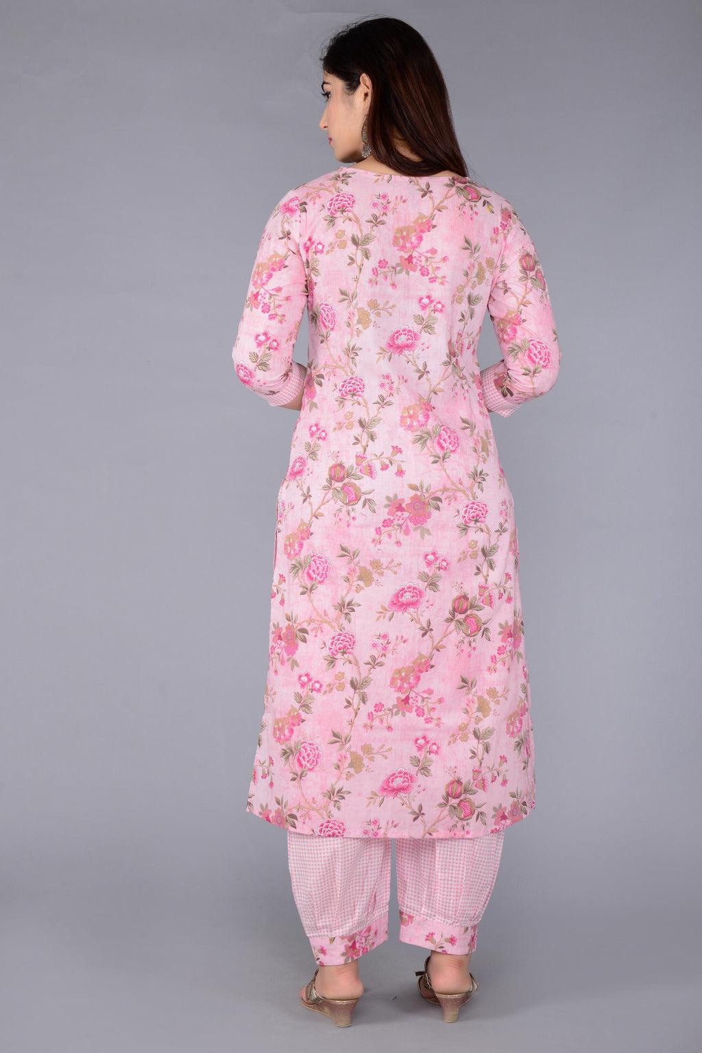 Pink Floral Printed Kurta Set with Afghan Salwar & Matching Dupatta