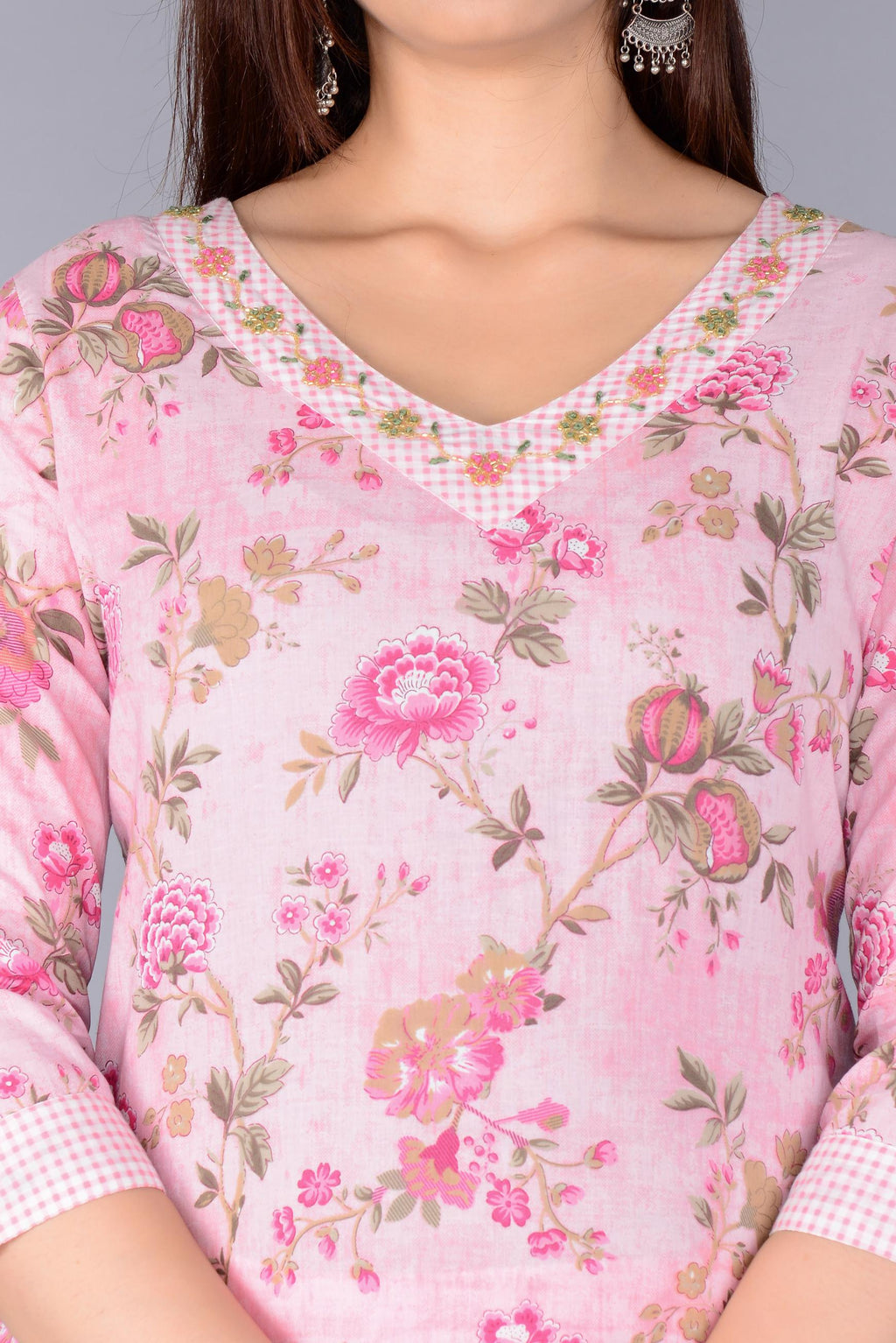 Pink Floral Printed Kurta Set with Afghan Salwar & Matching Dupatta