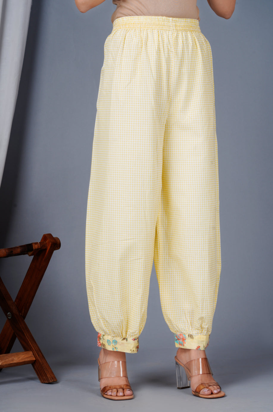 Pastel Yellow Floral Printed Kurta Set with Afghan Salwar & Dupatta