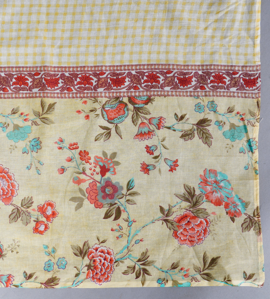 Pastel Yellow Floral Printed Kurta Set with Afghan Salwar & Dupatta