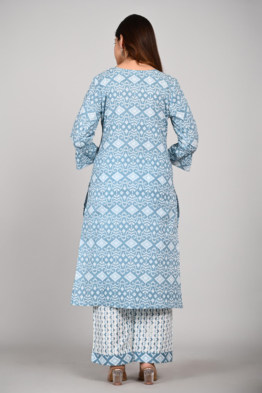 Blue & White Printed Cotton Kurta Set with Dupatta for Women