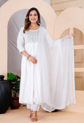 Elegant White & Silver Embroidered Anarkali Set with Floral Print