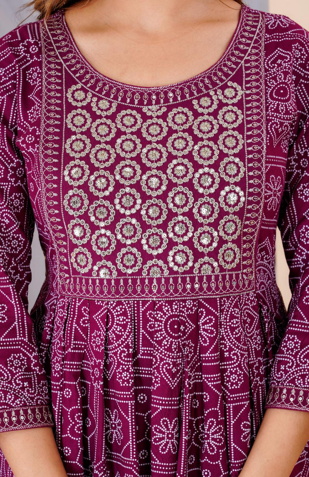 Elegant Wine & Silver Embroidered Anarkali Set with Floral Print