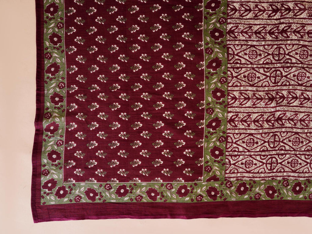 Traditional Maroon Floral Printed Kurta Set with Contrasting Dupatta