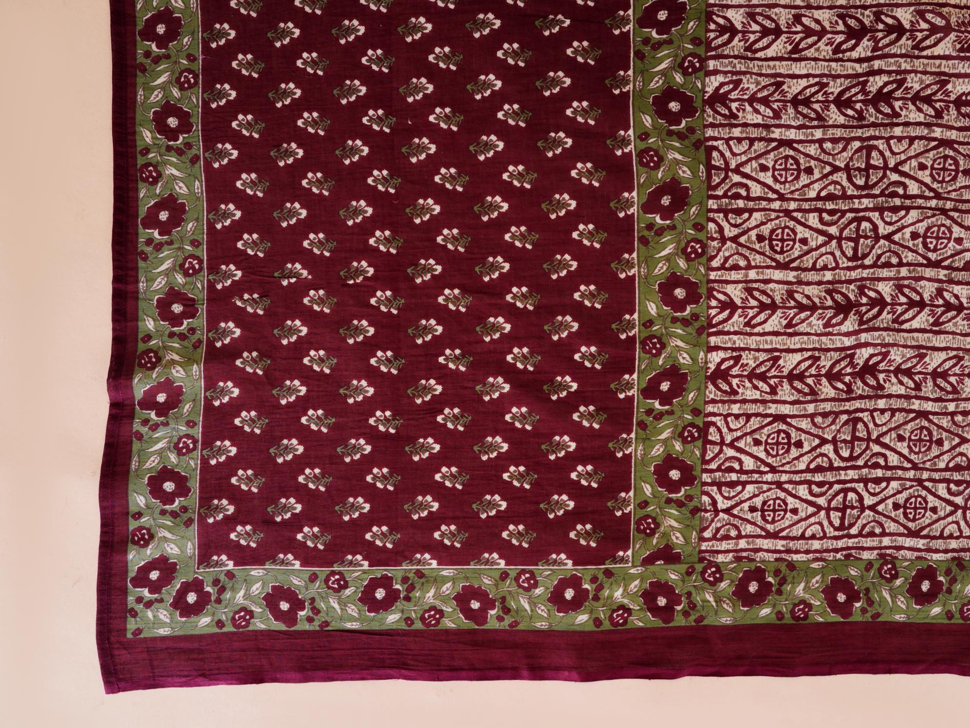 Traditional Maroon Floral Printed Kurta Set with Contrasting Dupatta