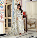 Women's Off-White Floral Printed Cotton Anarkali Kurta with Dupatta Set