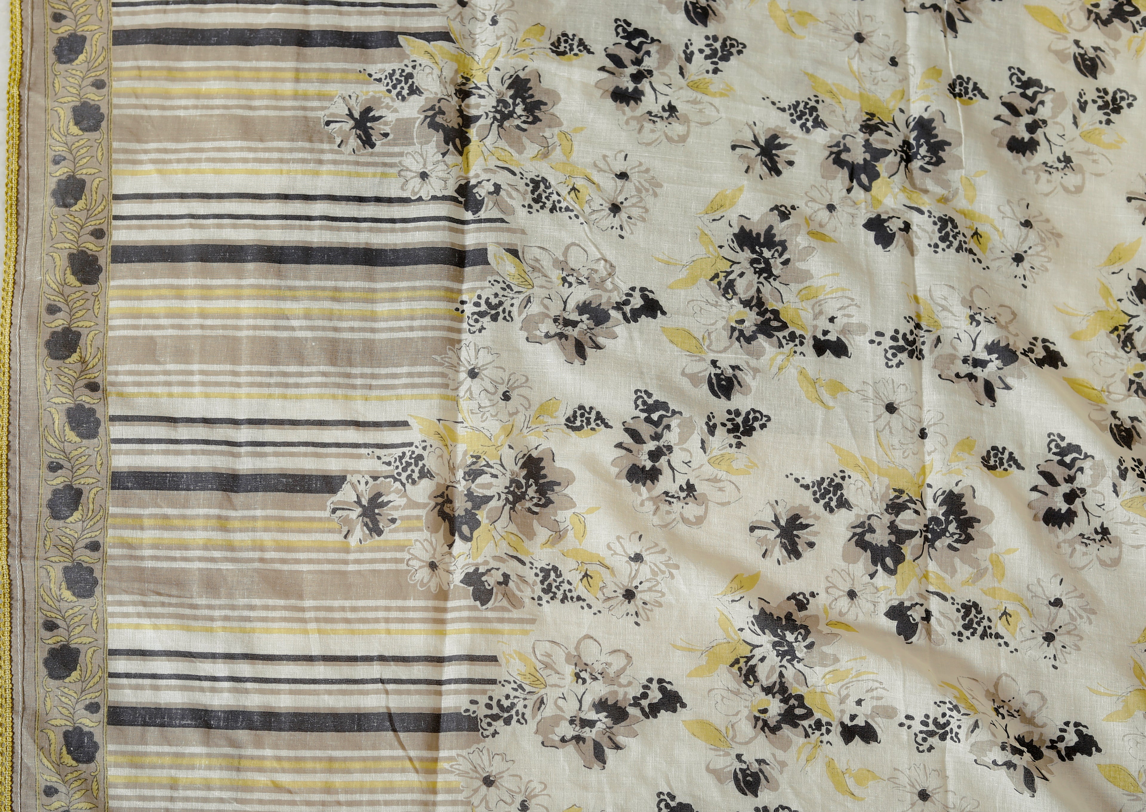 Women's Off-White Floral Printed Cotton Anarkali Kurta with Dupatta Set