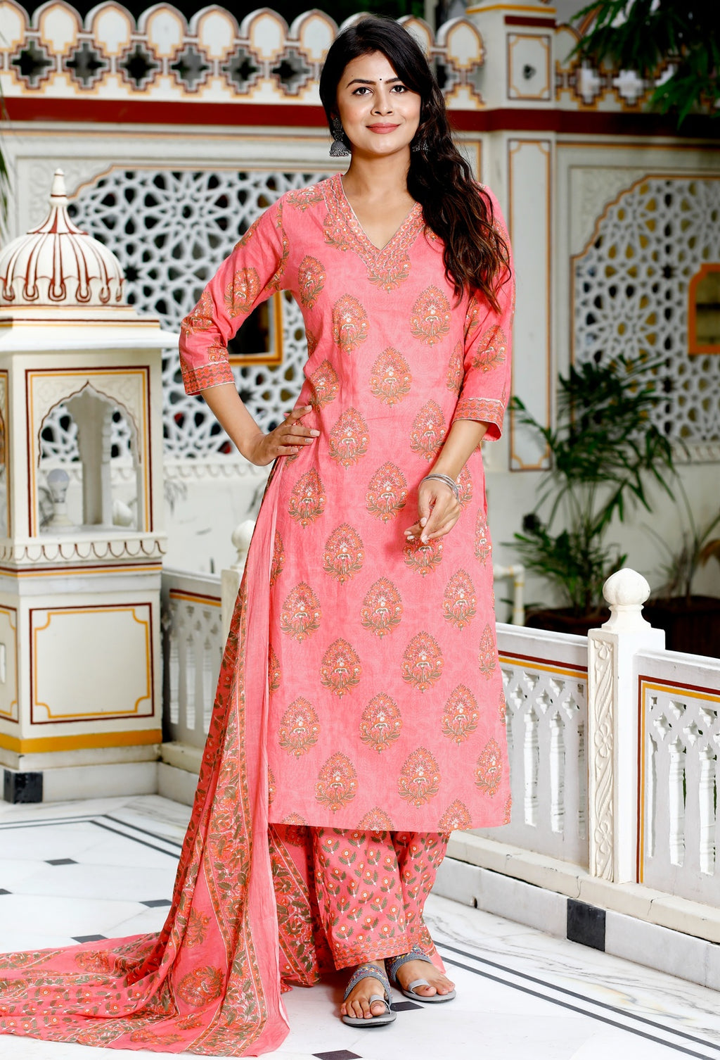 Pink Printed Kurta Set with Dupatta for Women