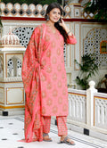 Pink Printed Kurta Set with Dupatta for Women
