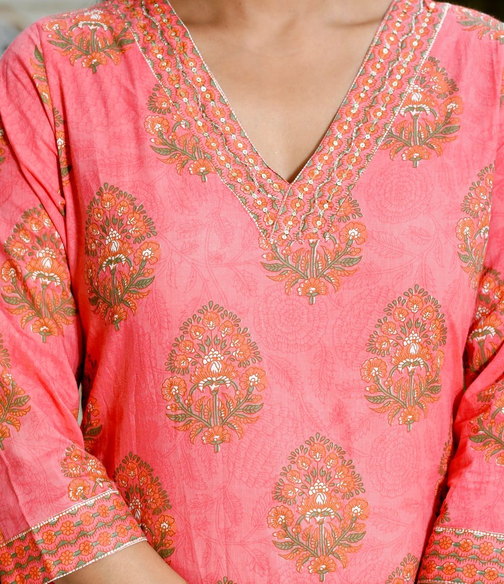 Pink Printed Kurta Set with Dupatta for Women