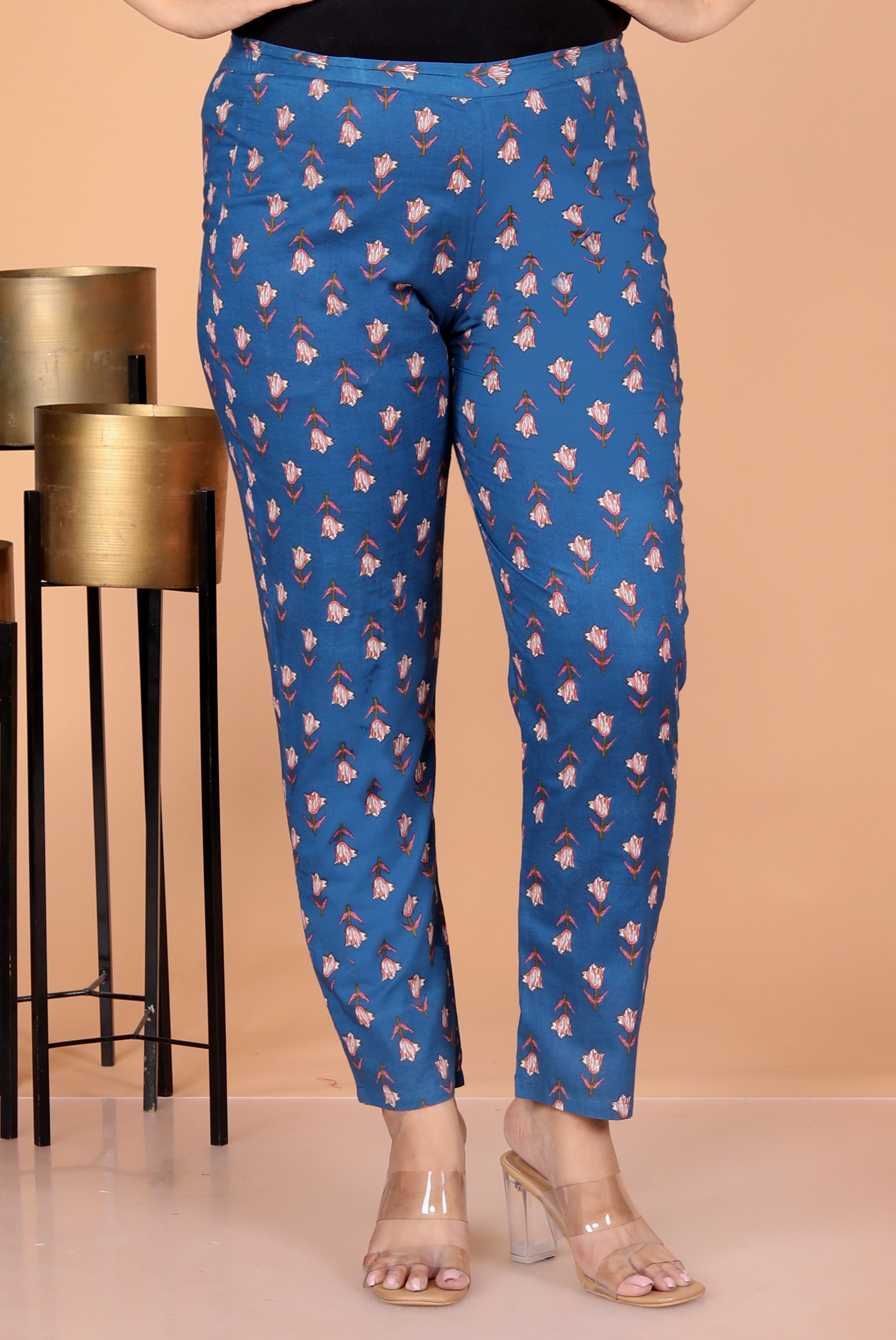 Indigo Bloom Floral Print Kurta Set with Striped Dupatta