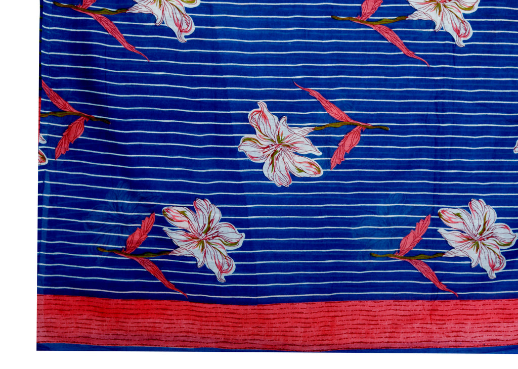 Indigo Bloom Floral Print Kurta Set with Striped Dupatta