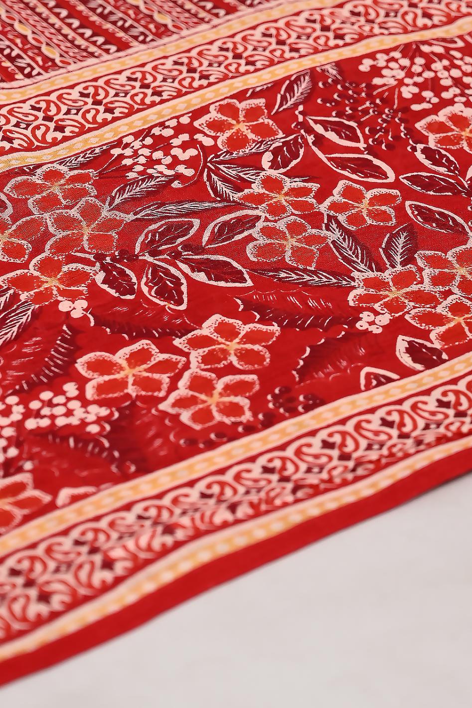 Women’s RED Floral Printed Kurta Pant with Dupatta Set