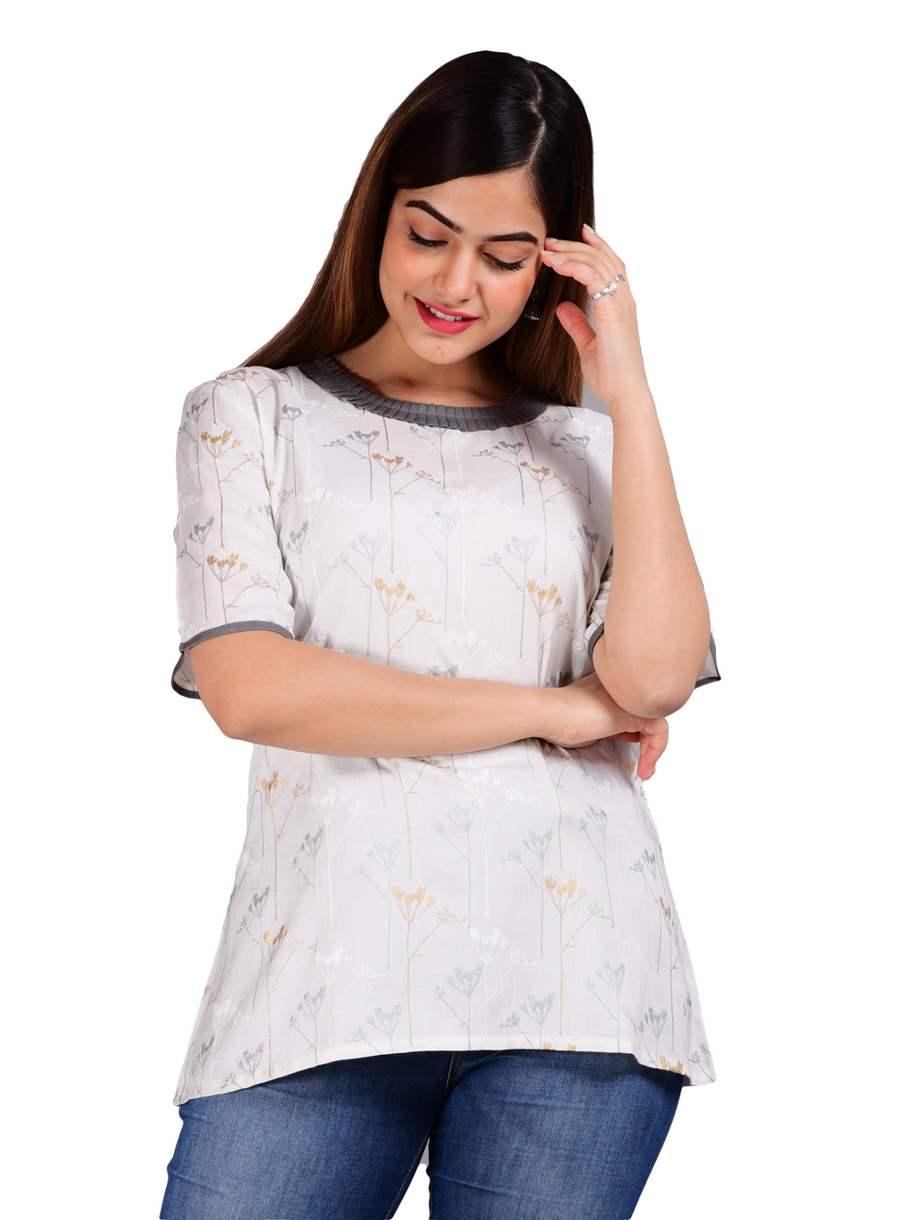 Women’s White Floral Printed Casual Top