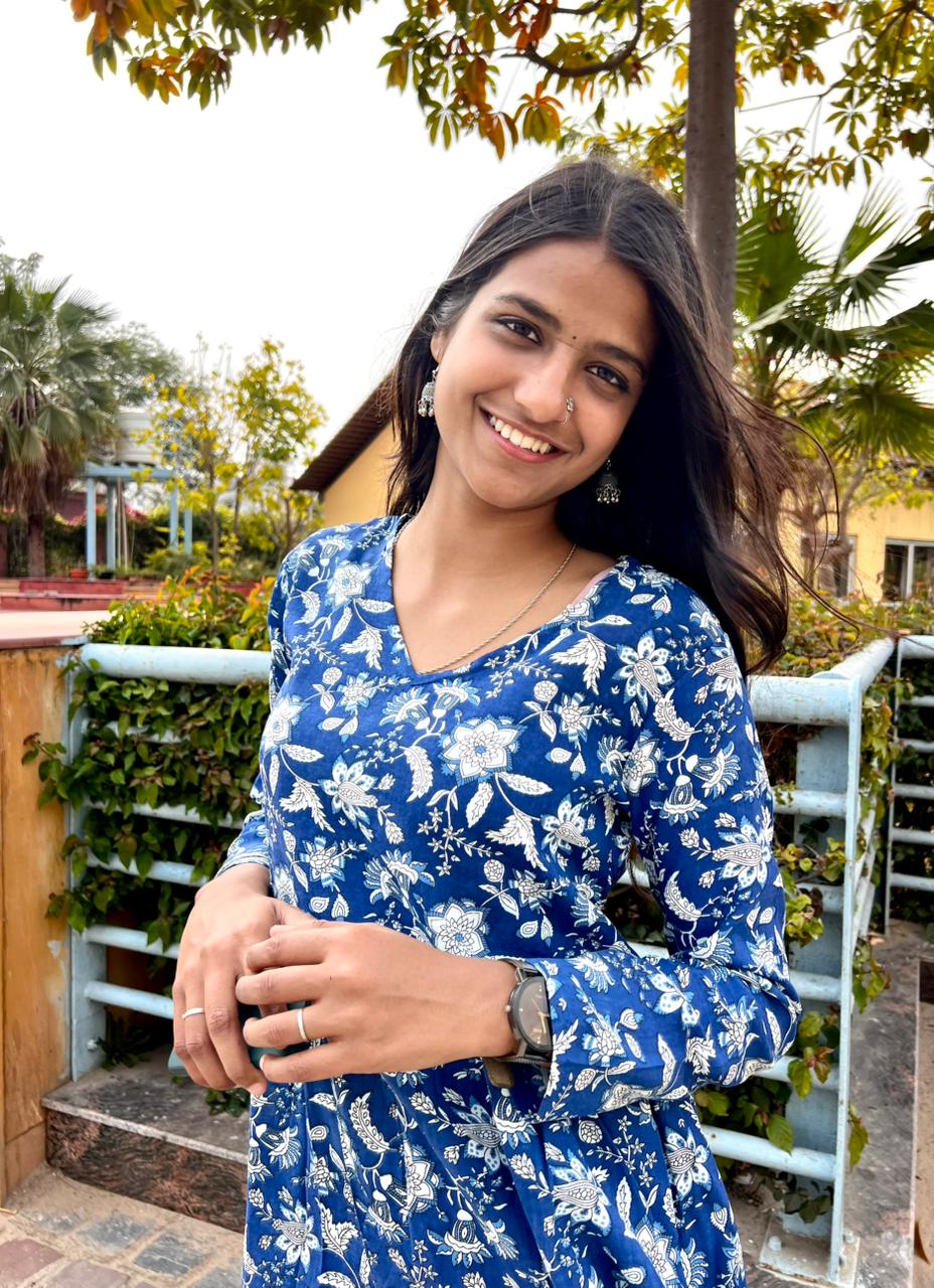 Women’s Blue Rayon Floral Printed Peplum Kurti Top