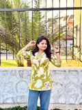 Women's Olive Green & White Bold Floral Print Cotton Tunic