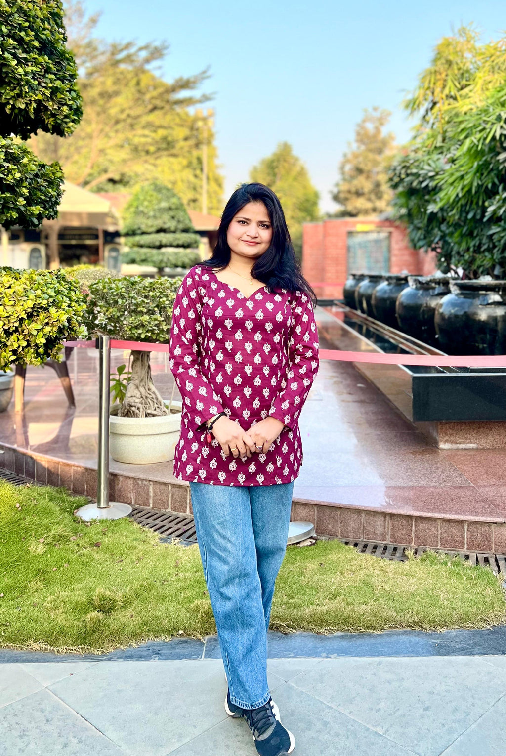 Women’s Cotton Maroon Printed Kurti Top