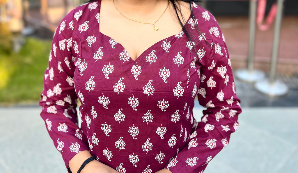 Women’s Cotton Maroon Printed Kurti Top