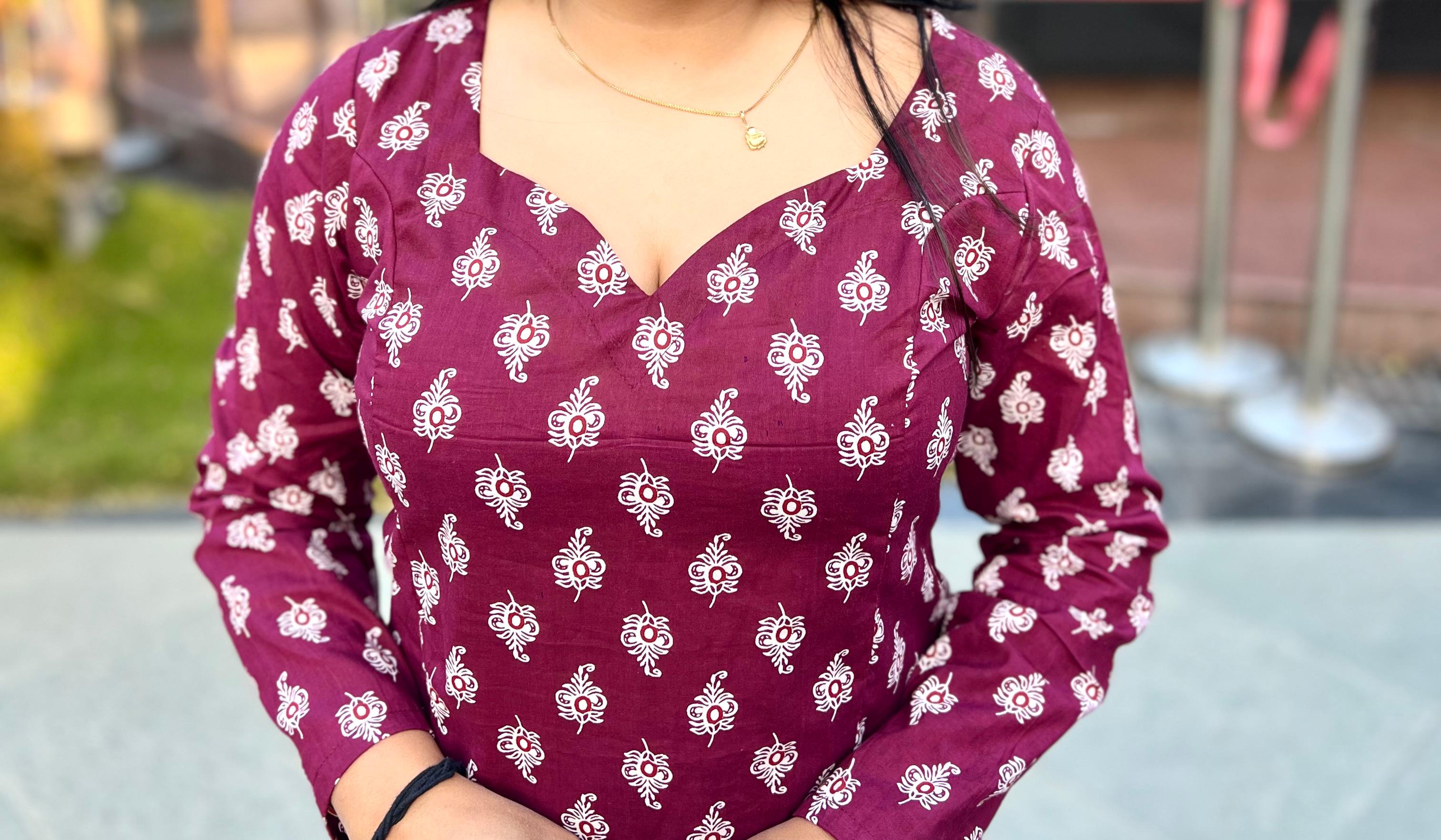 Women’s Cotton Maroon Printed Kurti Top