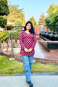 Wine Printed Cotton Kurti Top for Women